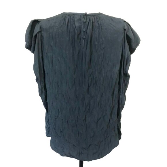 CURRENT AIR Los Angeles Gigot Sleeve Top Sz Small Olive Green Silky Crinkle - Picture 5 of 7